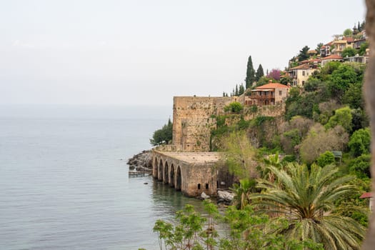 Historical Alanya Shipyard and Kizil Kule walls located in Alanya district of Antalya