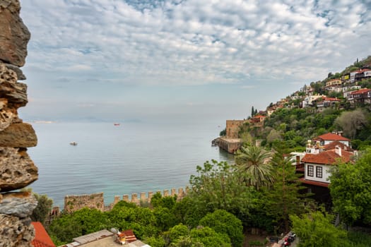 Historical Alanya Shipyard and Kizil Kule walls located in Alanya district of Antalya