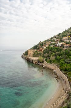 Historical Alanya Shipyard and Kizil Kule walls located in Alanya district of Antalya