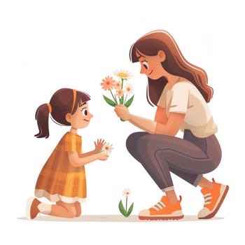 Mother and Daughter Bonding with Flowers.