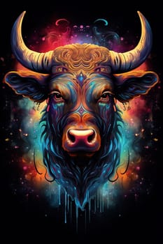 Sign of the zodiac Taurus in vibrant, holographic colors. Embodying strength and mysticism with a touch of surrealism. Astrological sign bull. Horoscope. Vertical format. Generative AI