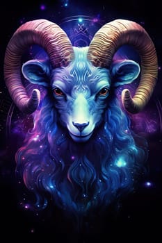 Sign of the zodiac Aries in vibrant, holographic colors. Mysticism with a touch of surrealism. Astrological sign ram on colorful background. Horoscope. Vertical picture. Generative AI