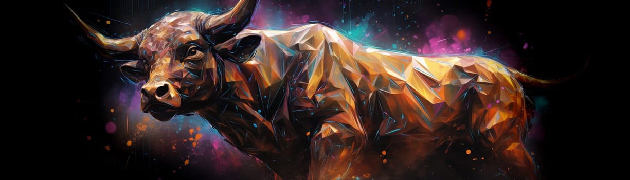 Sign of the zodiac Taurus in vibrant, holographic colors. Embodying strength and mysticism with a touch of surrealism. Astrological sign bull. Horoscope. Panoramic banner. Generative AI