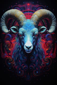Sign of the zodiac Aries in vibrant, holographic colors. Mysticism with a touch of surrealism. Astrological sign ram on colorful background. Horoscope. Vertical picture. Generative AI