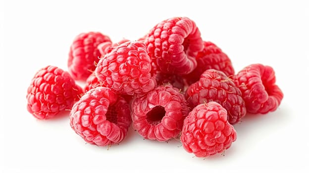 Beautiful raspberries isolated on white background, fresh raspberry farm market product