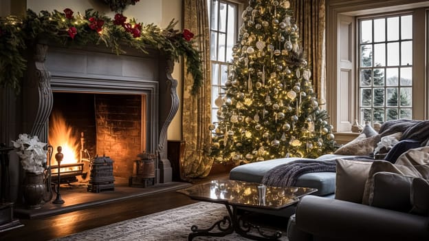 Christmas at the manor, English countryside decoration and festive interior decor