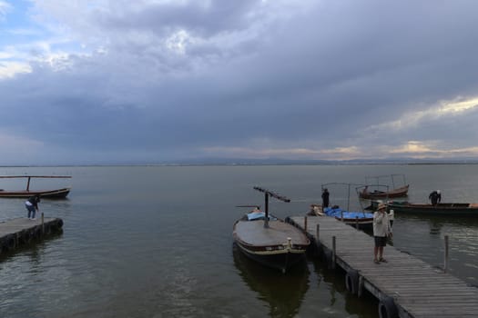 Natural Park of the Albufera in Valencia (Spain). Sunset in a cloudy day