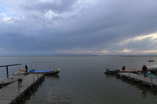 Natural Park of the Albufera in Valencia (Spain). Sunset in a cloudy day