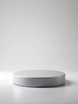 3D empty round podium for presentation products in grey on a white background. Ai generated image