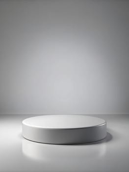 3D empty round podium for presentation products in grey on a white background. Ai generated image