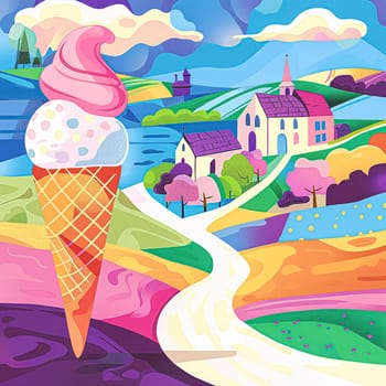 Fun oil fine art painting, ice cream in English country style, printable art design idea