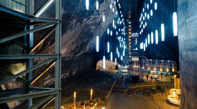 Turda, Romania - 27 November 2019: Popular touristic salt mine Salina Turda in Romania