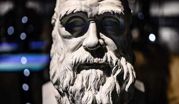 Berlin, Germany - 20 December 2022: Marble bust of Charles Darwin in Nature Museum Berlin