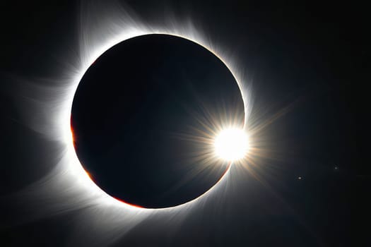 An annular solar eclipse occurs when the Moon passes in front of the Sun, leaving a bright ring around the dark silhouette. This captivating event is a stunning display of the cosmos.