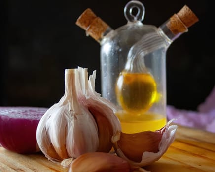 Vegetables and spices for preparing a tasty recipe. Still life