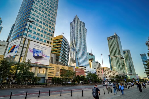 Warsaw, Poland - 10 August 2023: Central Avenue With Business Skyscrapers In A Center Of Warsaw In Poland