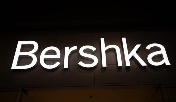 Poznan, Poland - 07 July 2023: Bershka Store Sign With Logo Hangs Above