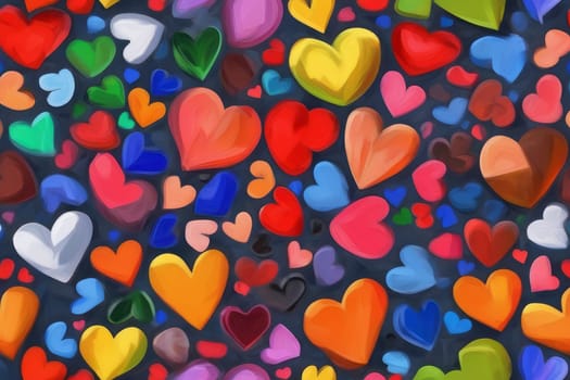 Paining different colorful hearts set. Hand drawn. Generative AI.