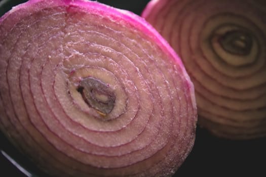 Round slices of purple onion. Concentric lines.