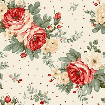 Seamless pattern, tileable floral country holiday print with roses, dots and flowers for wallpaper, wrapping paper, scrapbook, fabric and polka dot roses product design idea