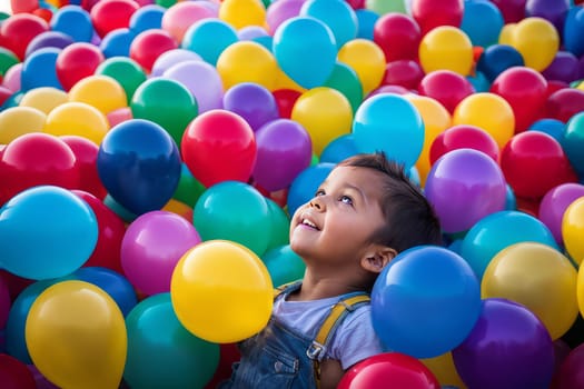 A little boy is enjoying the holiday with colorful balloons. Birthday Celebrations