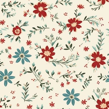 Seamless pattern, tileable vintage holiday botanical poinsettia Christmas country print for wallpaper, wrapping paper, scrapbook, fabric and product design art