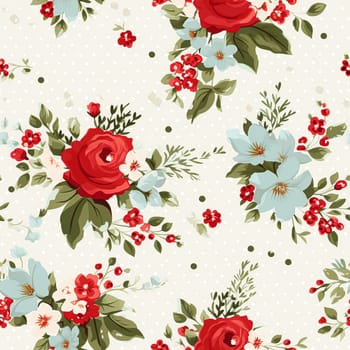 Seamless pattern, tileable Christmas holiday floral, country flowers dots print, English countryside roses for wallpaper, wrapping paper, scrapbook, fabric and product design motif