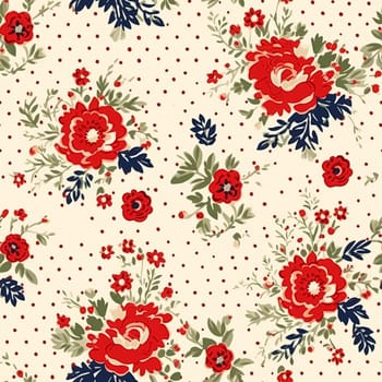 Seamless pattern, tileable Christmas holiday floral, country flowers dots print, English countryside roses for wallpaper, wrapping paper, scrapbook, fabric and product design motif