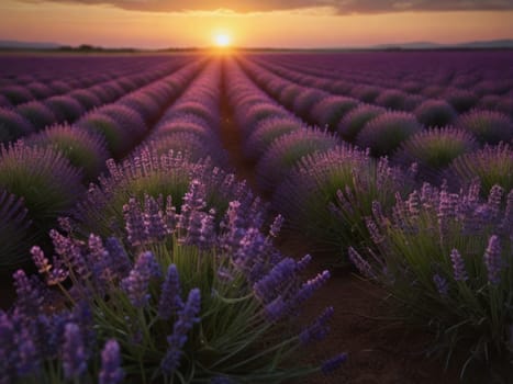 Calming backlight illuminates the serene purple lavender field