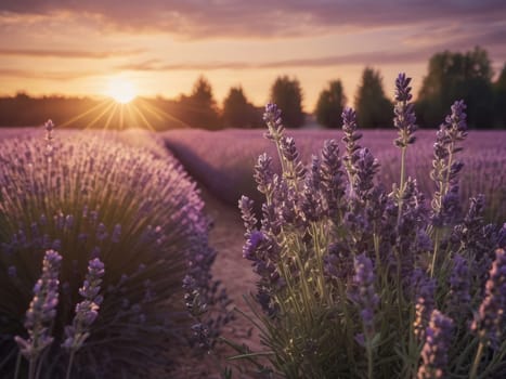 Calming backlight illuminates the serene purple lavender field