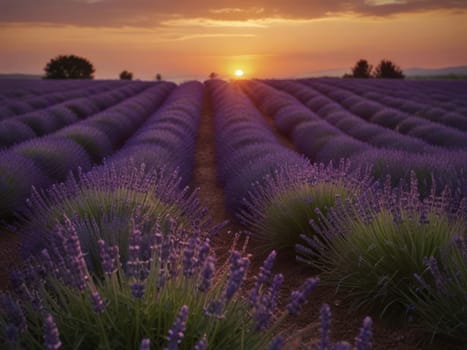 Calming backlight illuminates the serene purple lavender field