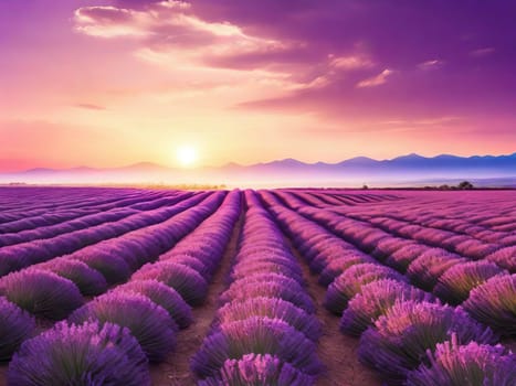 Calming backlight illuminates the serene purple lavender field