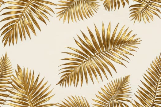 Graceful Botanical Charm: Intricate golden palm leaves adorning a textured cream surface, creating a sense of refined beauty