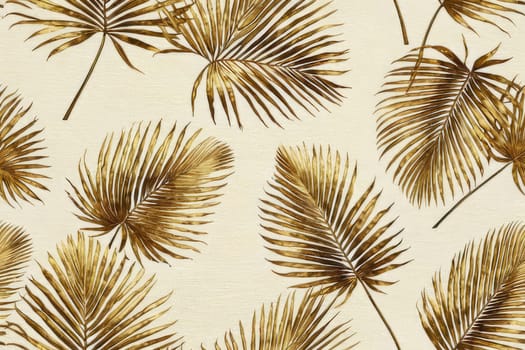 Chic and Stylish: Sophisticated golden palm leaves on a creamy textured background, a symbol of timeless elegance