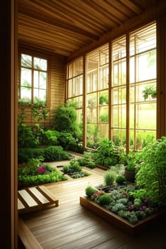 A spacious botanical garden in a large greenhouse. The concept of gardening and gardening