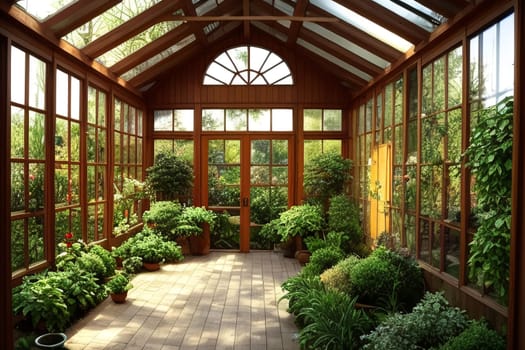 A spacious botanical garden in a large greenhouse. The concept of gardening and gardening