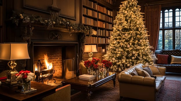 Christmas at the manor, English countryside decoration and festive interior decor