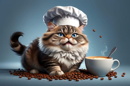 cute cat cook and prepared fresh morning coffee .