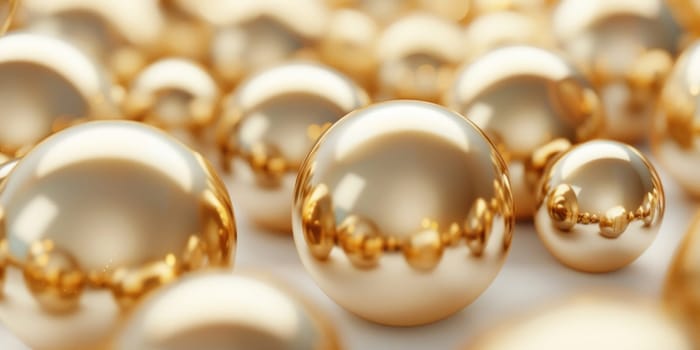 Shiny gold balls arranged in a large group on a white background for business and beauty concept, 3d rendering