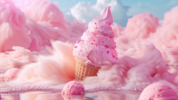 Tasty sweet Ice cream with mixed berry, Pastel colors ice cream banner background template with copy space.