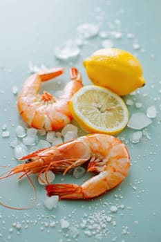 Fresh shrimp and zesty lemon on ice a summery delight for seafood lovers