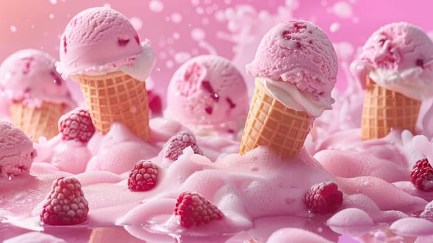 Tasty sweet Ice cream with mixed berry, Pastel colors ice cream banner background template with copy space.