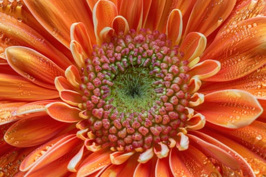 Dewy orange gerbera flower in beauty of nature with water droplets on petals