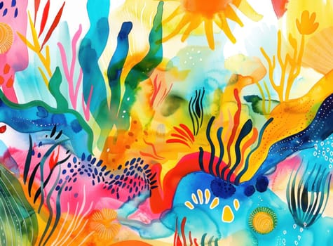 Underwater scene with colorful fish and plants in watercolor for art and travel inspiration