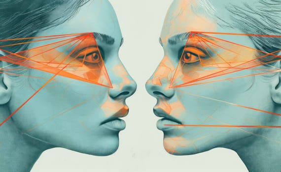 Beauty and connection two women with orange lines on their faces looking at each other