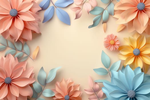 A colorful paper flower arrangement with a yellow background. The flowers are arranged in a way that they look like they are blooming, and the colors are bright and cheerful