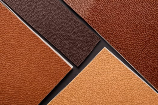 Up-close look at an assortment of brown leather samples with unique textures