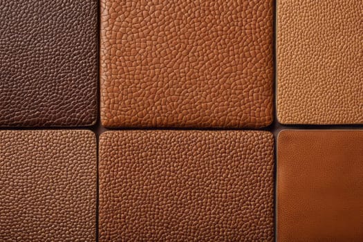 Detailed close-up display of a variety of brown textured leather pieces