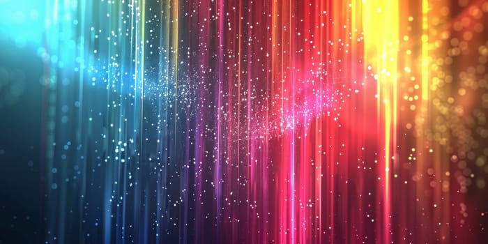 A colorful, multi-colored light display with a rainbow effect. The colors are bright and vibrant, creating a sense of energy and excitement. The image is likely meant to evoke feelings of joy