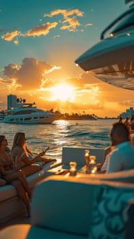 Two women are relaxing on a boat with a view of the ocean. One of them is reading a book while the other is drinking a beverage. The atmosphere is calm and peaceful